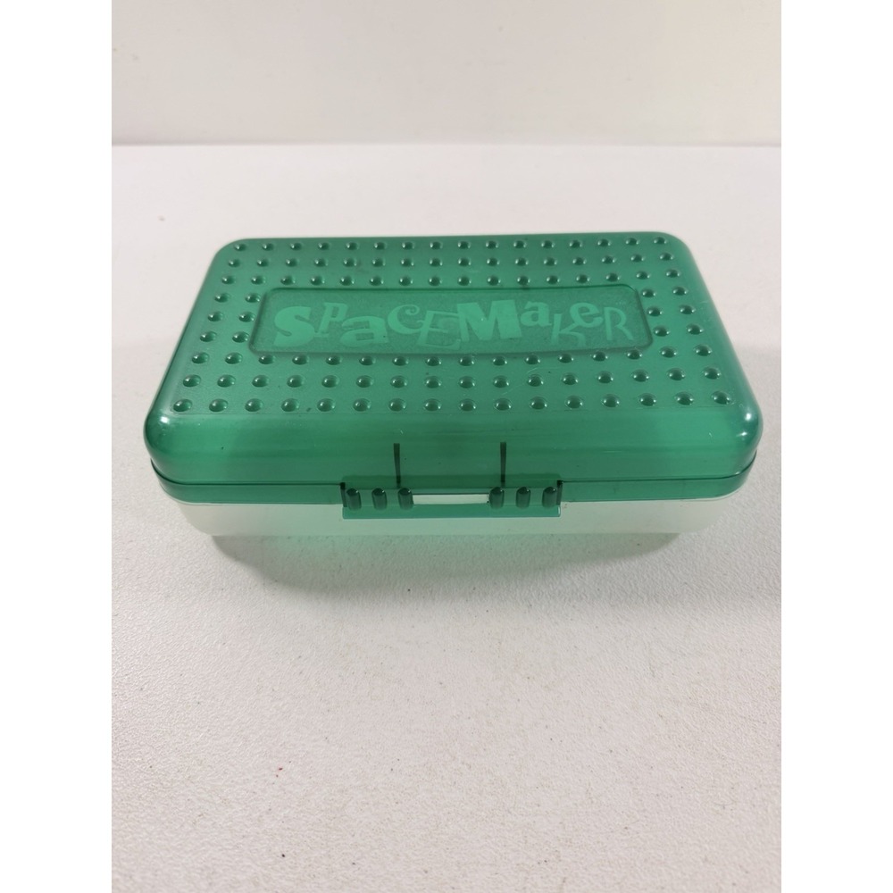 Vintage 90s SPACEMAKER Pencil Box School Supply Case Green & Translucent